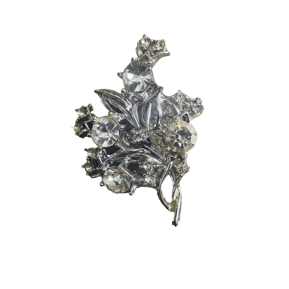 Vintage Rhinestone‎ Silver Tone Brooch